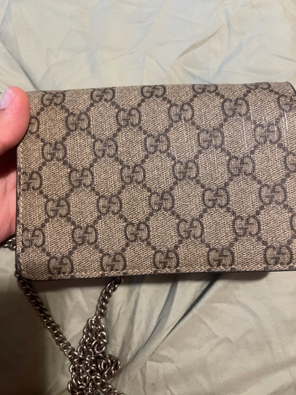 Gucci Mini Beige GG Supreme Crossbody with Brown Suede Trim & Silver Hardware - Picture 3 of 4